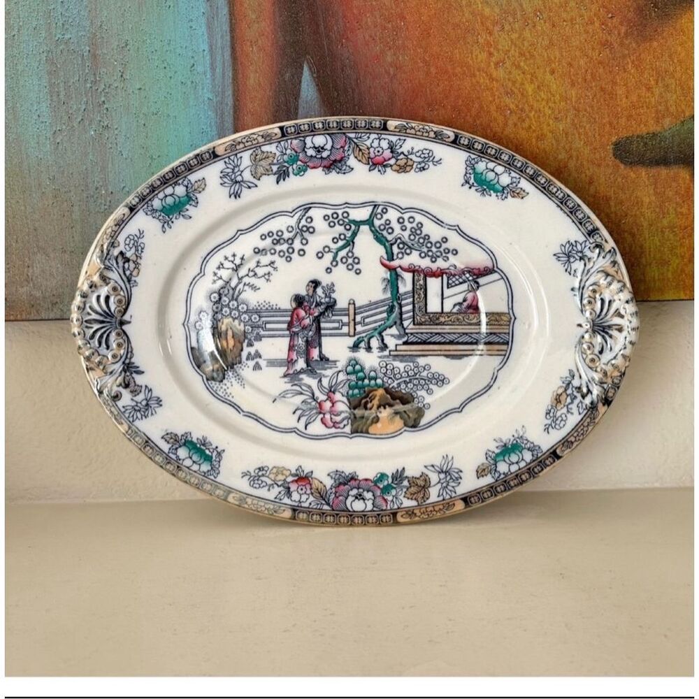 Antique Ashworth Brothers 14” oval Chinoiserie Platter